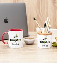 Muhasebeci Kırmızı Kupa Bardak Ve Kalemlik Hediye Seti