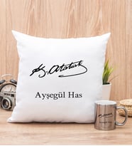 Atatürk İmzalı Yastık ve Silver Kupa Bardak