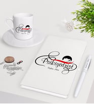 BK Gift Kişiye Özel Psikiyatrist Beyaz Defter Kalem Türk Kahvesi Fincanı Seti-4 (Model 1)