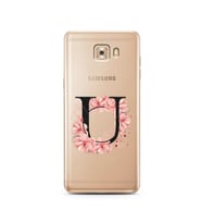 Pembe Çiçekli Harf Tasarım Süper Şeffaf Silikon Telefon Kılıfı Samsung C9 Pro U-
