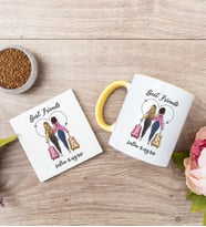 Best Friends İki İsimli Sarı Kupa Bardak ve Bardak Altlığı