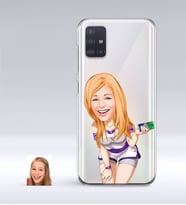 BK Gift Kişiye Özel Bayan Karikatürlü Samsung Galaxy A51 İnce Şeffaf Silikon Telefon Kapağı-36 (Beyaz)