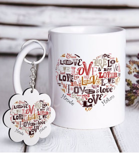 BK Gift Kişiye Özel Sevgililer Günü Beyaz Kupa ve Anahtarlık Hediye Seti-118 (Model 1)