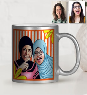 BK Gift Kişiye Özel Türbanlı Karikatürlü Gümüş Yaldız Kupa Bardak 37760