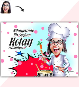 BK Gift Kişiye Özel Bayan  Chef Karikatür Baskılı Yaş Pasta İçin Yenilebilir Şekerli Kağıt  1(Sadece Kağıt)