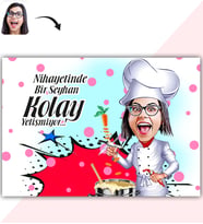 BK Gift Kişiye Özel Bayan  Chef Karikatür Baskılı Yaş Pasta İçin Yenilebilir Şekerli Kağıt  1(Sadece Kağıt)