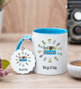 Özel Eğitim Öğretmeni Mavi Kupa Bardak Ve Anahtarlık Set