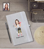Kişiye Özel Kuaför Bayan Karikatürlü Gri Defter Kalem Hediye Seti   Mod-1