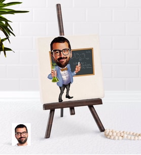 BK Gift Kişiye Özel Erkek Kimya Öğretmeni Karikatürlü Şovaleli Doğal Taş-1 (Beyaz)