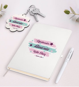 BK Gift Kişiye Özel Öğretmenler Gününüz Kutlu Olsun Beyaz Defter Kalem ve Anahtarlık Hediye Seti-4 (Model 1)