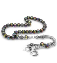 Kararmaz Metal Püsküllü Küre Kesim Multicolor Hematit Doğaltaş Tesbih