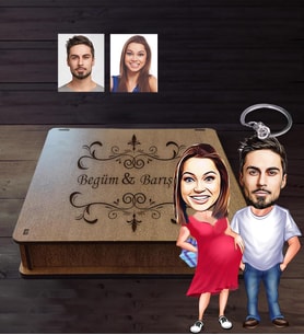 Kişiye Özel Sevgili Karikatürlü Ahşap Anahtarlık Kutulu  Model 14