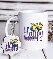 BK Gift Kişiye Özel Happy Birthday Beyaz Kupa ve Anahtarlık Hediye Seti-5 (Model 1)