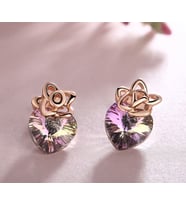 Monemel Mor Swarovski Taşlı Kalp Gümüş Küpe (Altın Kaplama) Sevgililer Günü Hediyesi
