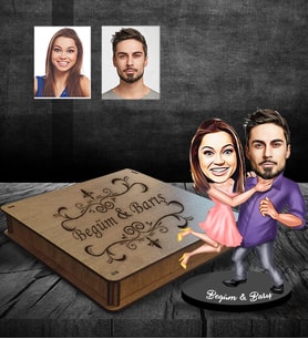 Kişiye Özel Sevgili Karikatürlü Ahşap Biblo Kutulu Model 2