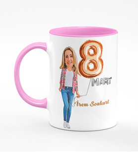 BK Gift Kişiye Özel Kadınlar Günü Karikatür Pembe Kupa Bardak  18