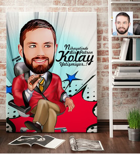 BK Gift Kişiye Özel Bay Patron Karikatür Kanvas Tablo 70x100cm 2