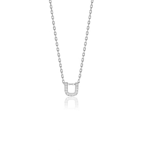 Söğütlü Silver Gümüş  rodyumlu üç boyutlu minimal U gümüş harf kolye