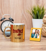 İtfaiyeci Gold Kupa Bardak ve Sarı Mini Fotoğraf Çerçevesi