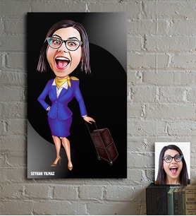 BK Gift Kişiye Özel Kabin Memuru Hostes Karikatür Ahşap Tablo - 2
