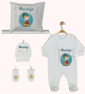 Pia Baby Gl 1934-04 İsme Özel Yastık Tulum Set