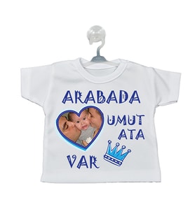 Fotoğraflı ve İsimli Arabada Bebek Var Vantuzlu Araba Mini Tişört (Erkek)