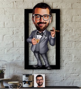 BK Gift Kişiye Özel Bay Patron Karikatürlü 3D Ahşap Tablo-3