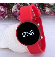 Yuvarlak Dijital Led Ekran Mat Kırmızı Silikon Kordonlu Unisex Saat ST-303587