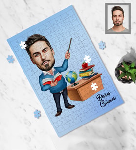 Kişiye Özel Öğretmen Karikatürlü A3 130 Parça Puzzle Bay-1
