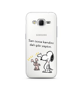 Snoopy Tasarımlı Süper Şeffaf Silikon Telefon Kılıfı Samsung Core Prime