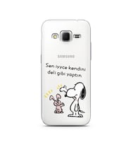 Snoopy Tasarımlı Süper Şeffaf Silikon Telefon Kılıfı Samsung Core Prime
