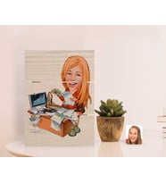 BK Gift Kişiye Özel Kadın Bankacı Karikatürlü Otantik Masaüstü Ahşap Palet Çerçeve-1 (Beyaz)
