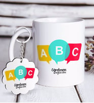 BK Gift Kişiye Özel Öğretmen Beyaz Kupa ve Anahtarlık Hediye Seti-4 (Model 1)