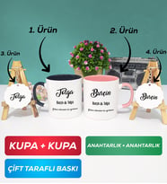 İkili Siyah Pembe Sevgiliye Hediye İsme Özel Sevgililer Günü Hediyesi Kupa Bardak Anahtarlık Hediye Seti
