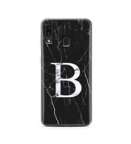 Samsung A30 Siyah Mermer Harf Tasarımlı Telefon Kılıfı B-Harfi 