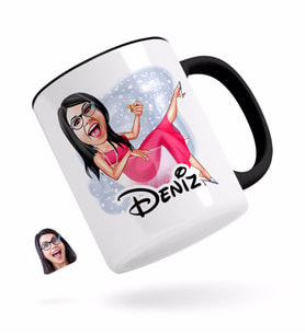 BK Gift Kişiye Özel Kadın Patroniçe Karikatürlü Siyah Kupa Bardak-1