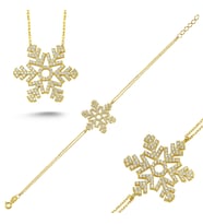 Kar Tanesi Taşlı Gümüş Kolye ve Bileklik Set 5 Renk wss11 (Sarı)