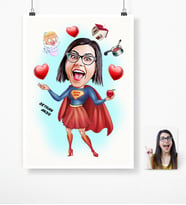 BK Gift Kişiye Özel Süper Anne Karikatür Afiş Poster 50 X 70 Cm
