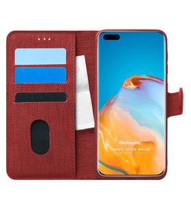 Microsonic Huawei P40 Pro Kılıf Fabric Book Wallet Kırmızı