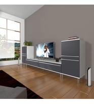 Decoraktiv Eko On2 Mdf Std Krom Ayaklı Tv Ünitesi Tv Sehpası (Beyaz - Antrasit)