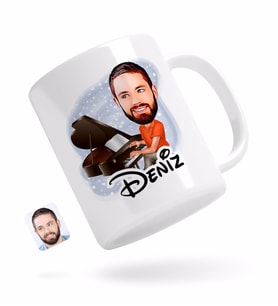 BK Gift Kişiye Özel Erkek Piyanist Karikatürlü Beyaz Kupa Bardak