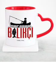 BK Gift Kişiye Özel Mesleki Balıkçı Kırmızı Kalpli Kupa Bardak