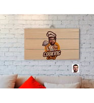 BK Gift Kişiye Özel Erkek Chef Karikatürlü Otantik Ahşap Palet Tablo-15