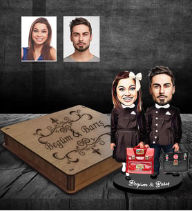 Kişiye Özel  Seksenler Siyah Önlük Karikatürlü Ahşap Biblo Kutulu  Sevgili-1