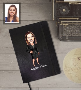 Kişiye Özel Öğretmen Karikatürlü Siyah Defter Bayan-12