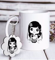 BK Gift Kişiye Özel Sevgililer Günü Beyaz Kupa ve Anahtarlık Hediye Seti-97 (Model 1)