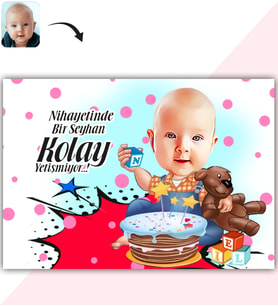 BK Gift Kişiye Özel Bebek Doğum Günü Karikatür Baskılı Yaş Pasta İçin Yenilebilir Şekerli Kağıt  1(Sadece Kağıt)