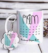 BK Gift Kişiye Özel Tarihli Doğum Günü Beyaz Kupa ve Anahtarlık Hediye Seti-3 (Model 1)