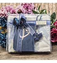 Hediyelik Seccade, İnci Tesbih, Kur'an-ı Kerim, Asetat Kutulu (26×23) Paket Lacivert (Model 1)