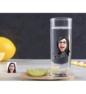 BK Gift Kişiye Özel Renkli Baskılı Kadın Yüz Karikatürlü Vodka Bardağı-2 (Beyaz)